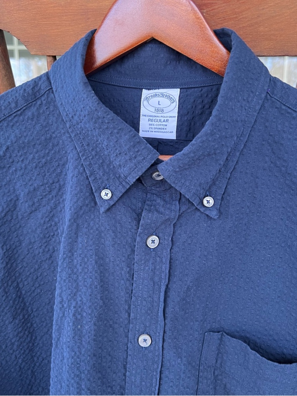 Brooks Brothers 1818 Original Polo Long Sleeve Button Seersucker Shirt Blue Sz L